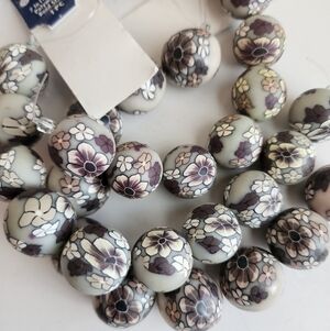 Polymer clay round flower bead strands, floral crafting beads, jewelry making su